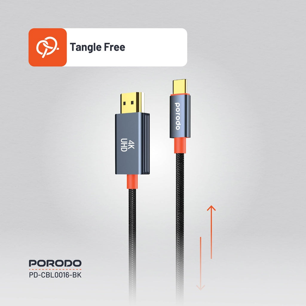 كابل بورودو المنسوج من النوع C إلى HDMI | PD-CBL0016-BK | أسود
