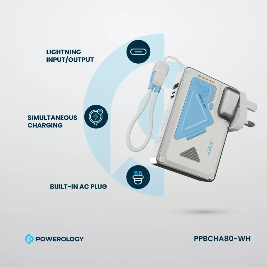 PPBCHA80-WH | Powerology 10000 Mah Wall Charge Magsafe Power Bank | White