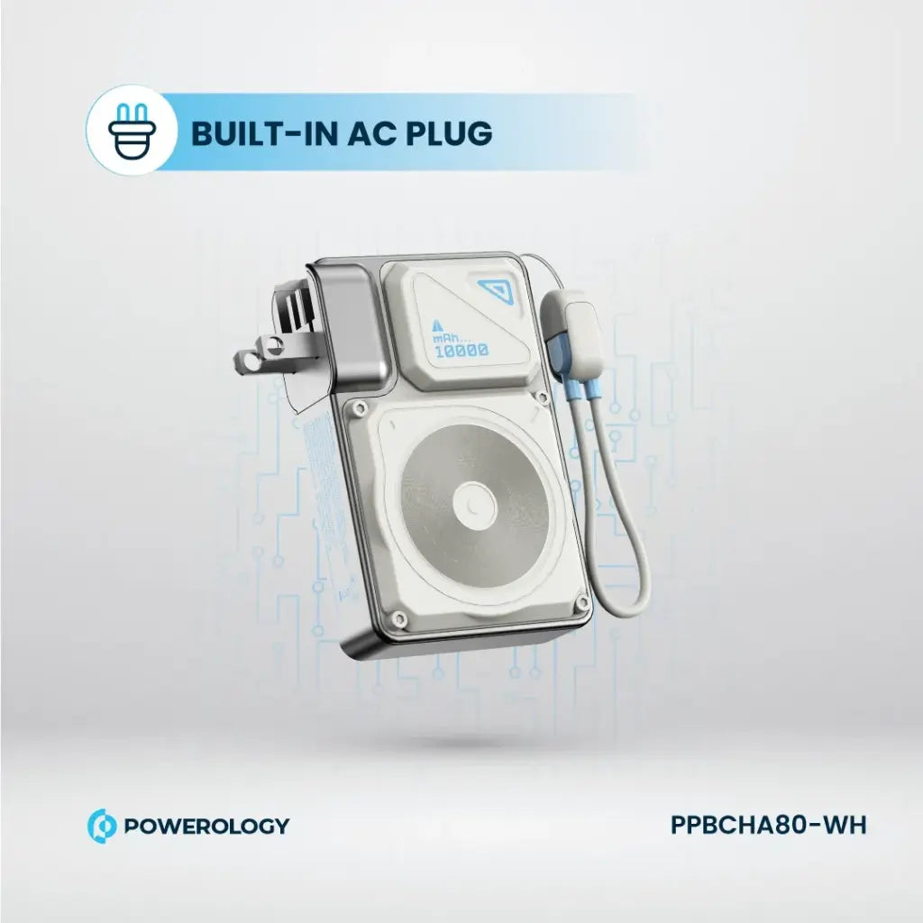 PPBCHA80-WH | Powerology 10000 Mah Wall Charge Magsafe Power Bank | White