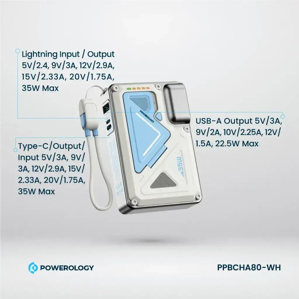 PPBCHA80-WH | Powerology 10000 Mah Wall Charge Magsafe Power Bank | White - GulfStore.com