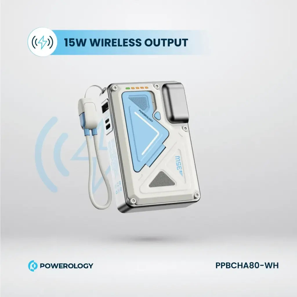 PPBCHA80-WH | Powerology 10000 Mah Wall Charge Magsafe Power Bank | White