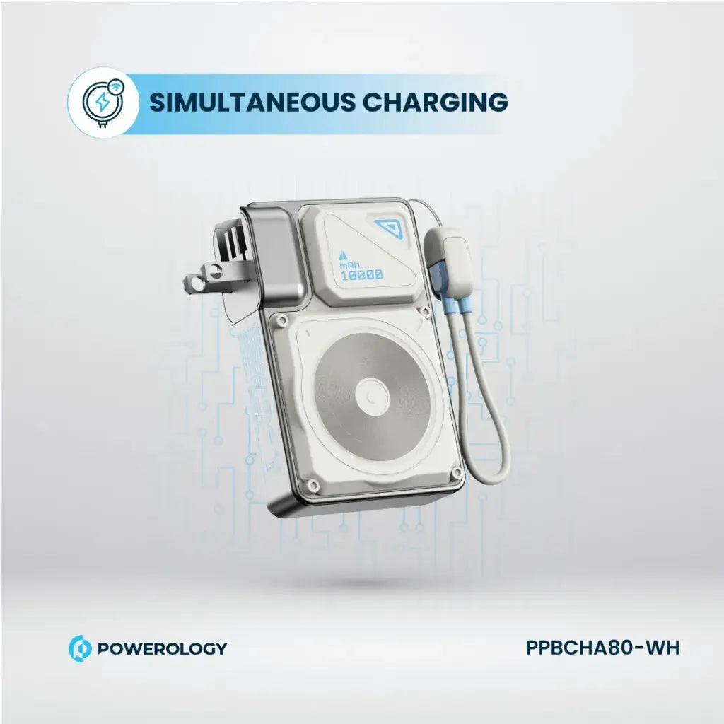 PPBCHA80-WH | Powerology 10000 Mah Wall Charge Magsafe Power Bank | White