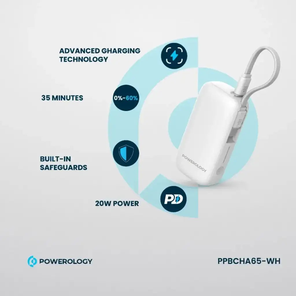 Powerology PD 20W QC 18W PP065 5000mAh power Bank - White - GulfStore.com