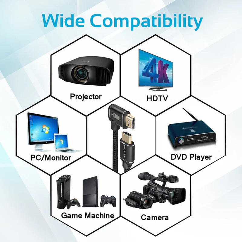 كابل بروميت عالي الوضوح بزاوية قائمة 4K HDMI للصوت والفيديو، 3 أمتار، أسود