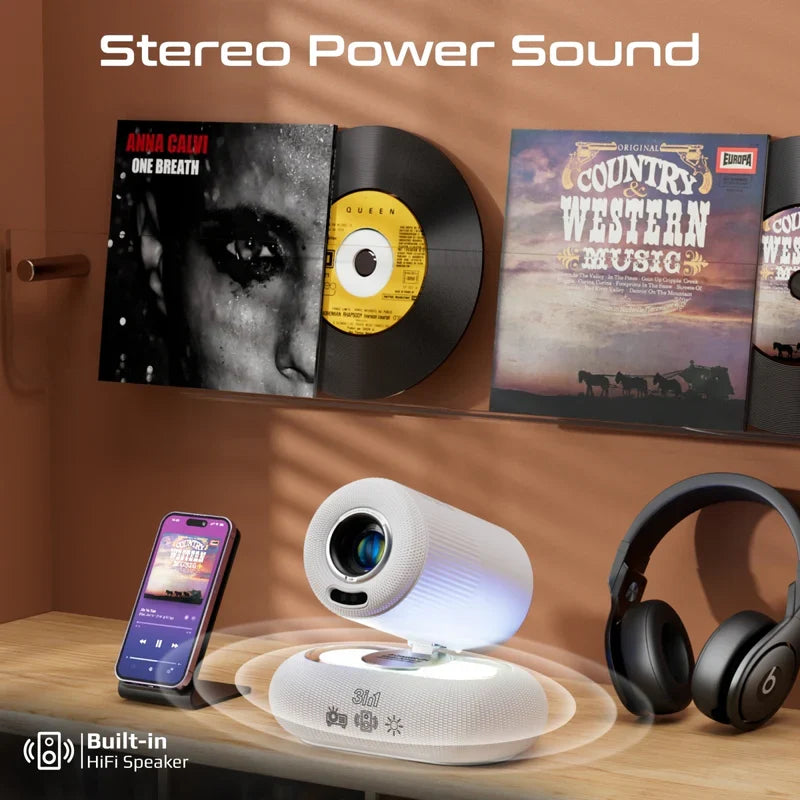 Promate 4K Compatible HD Wireless LCD Projector with Built-In Speaker & Ambient RGB light - GulfStore.com