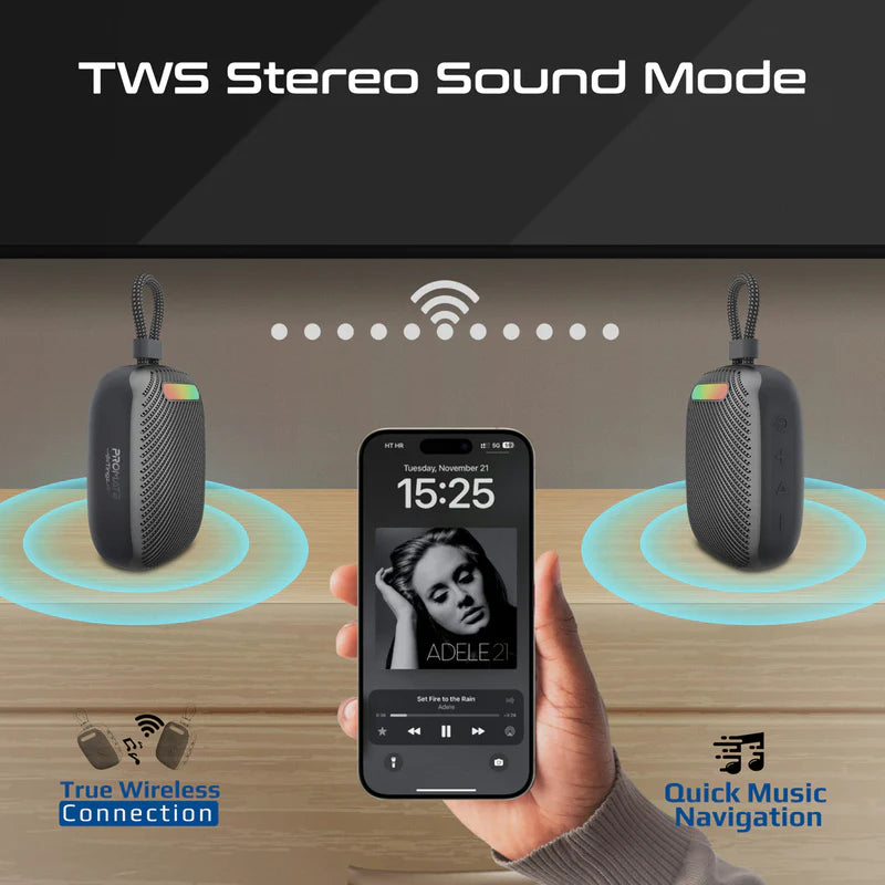 PROMATE CrystalSound™ 7W High-Definition Wireless Speaker• 7W High Definition Sound - Black