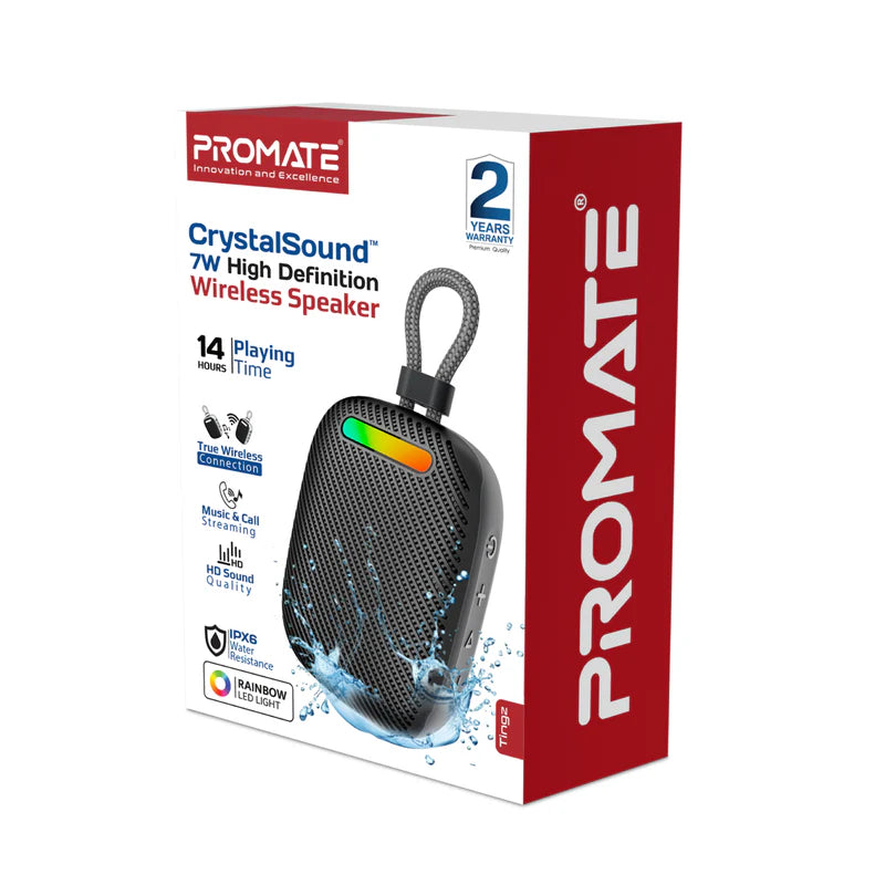 PROMATE CrystalSound™ 7W High-Definition Wireless Speaker• 7W High Definition Sound - Black