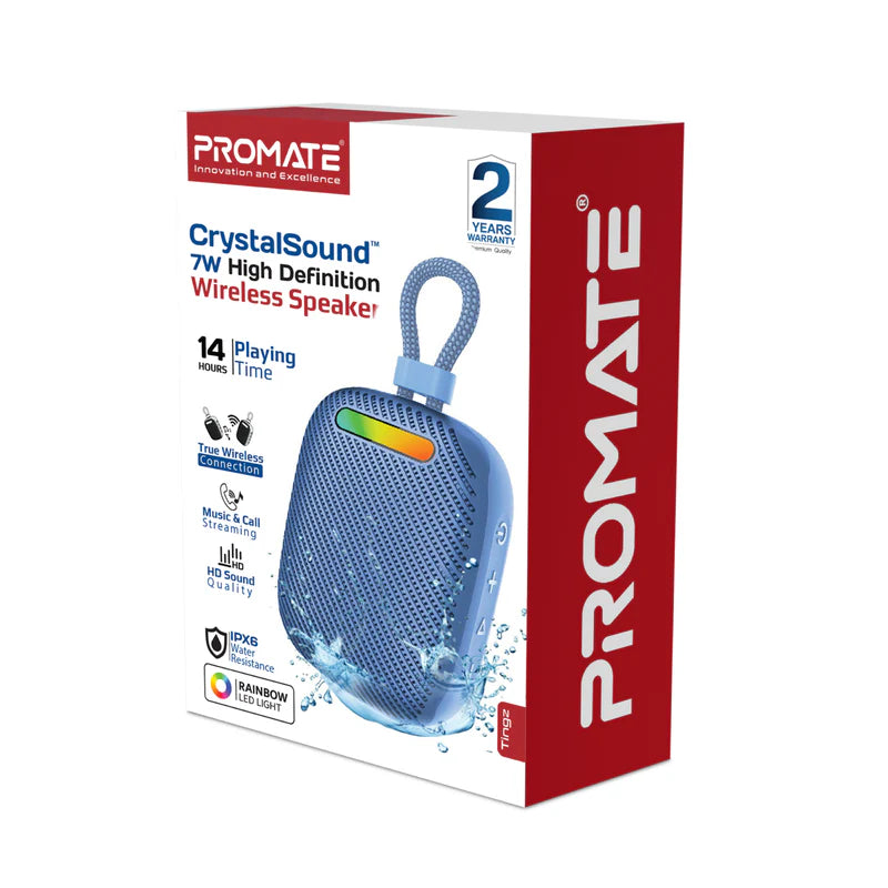 PROMATE CrystalSound™ 7W High-Definition Wireless Speaker• 7W High Definition Sound - Blue