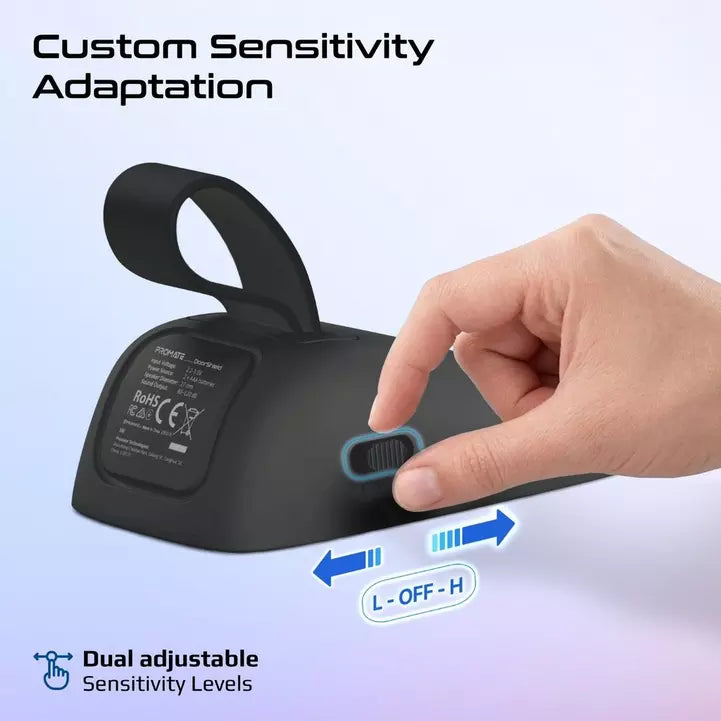 PROMATE DoorShield.Black Portable Travel Door Alarm and Door Stopper, Dual Sensitivity Security Alert, 120dB Anti-Theft Protection
