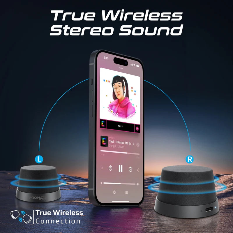 مكبر صوت بلوتوث صغير عالي الدقة من بروميت مع قاعدة متوافقة مع ماج سيف - أسود