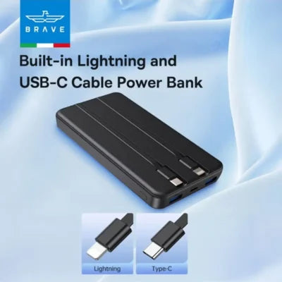 18593 | BT-25 | Brave 12000 Mah Power Bank With 22.5W Fast Charging | Built-In Usb-C & Lightning Cables Led Display