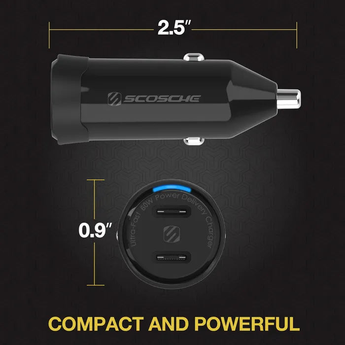 Scosche Dual USB Type-C Fast Car Charger 60W