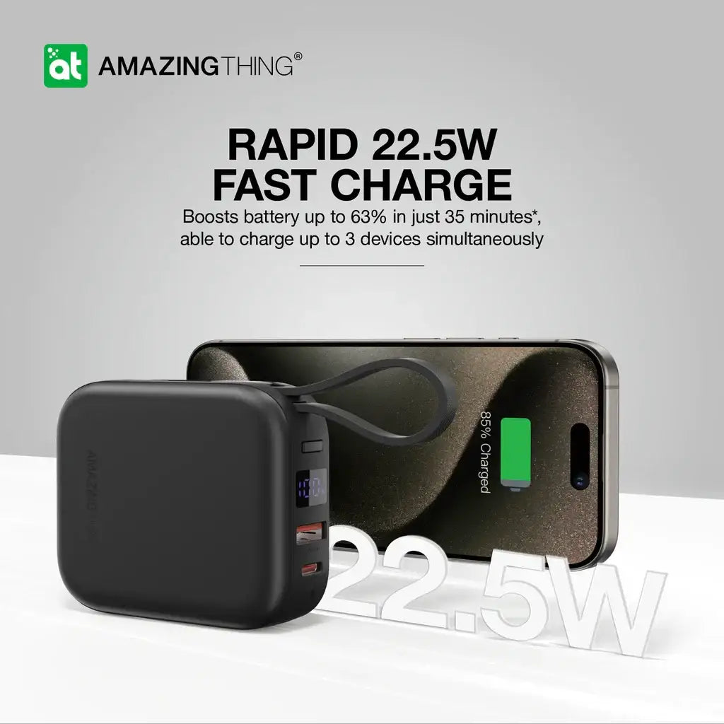 AMAZINGTHING | 17942 | THUNDER Go 10000Mah Power Bank With Built-In 2 Usb-C Cables | Black - GulfStore.com