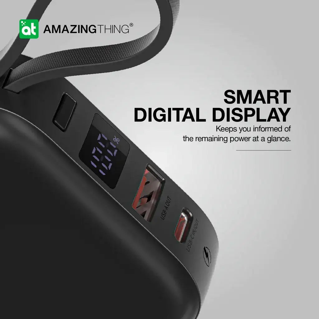 AMAZINGTHING | 17942 | THUNDER Go 10000Mah Power Bank With Built-In 2 Usb-C Cables | Black - GulfStore.com