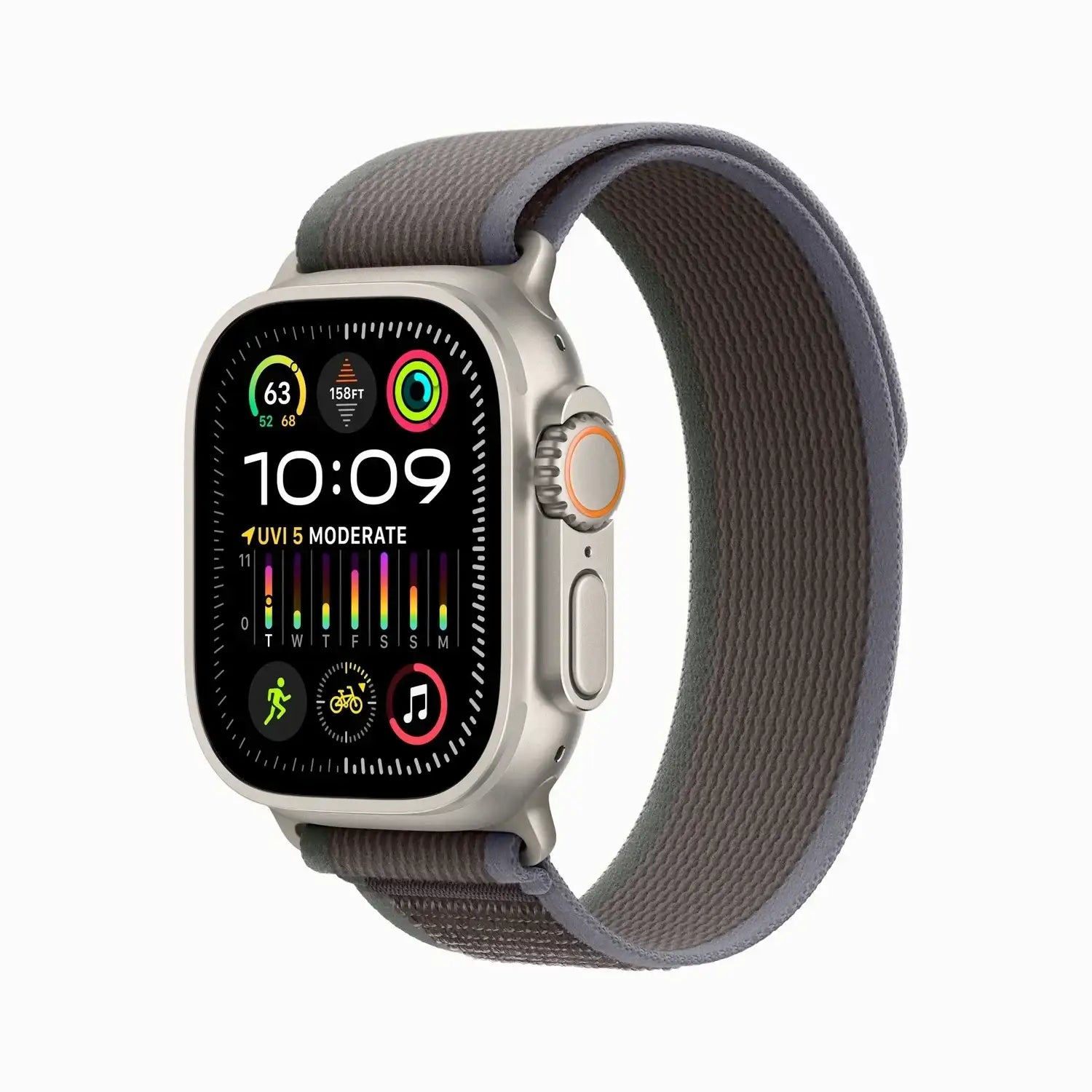 Apple Watch Ultra 2 Titanium Case Size with Blue/Black Loop Band - GulfStore.com