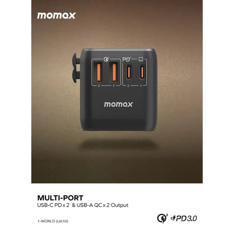 Momax 1-World Dreamer 100W GaN 4 Ports + AC Travel Adapter (Black) - UA10D - GulfStore.com