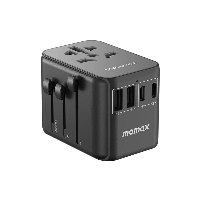 Momax 1-World PD35W 5 ports + AC Travel Adapter (Black) - UA9D1