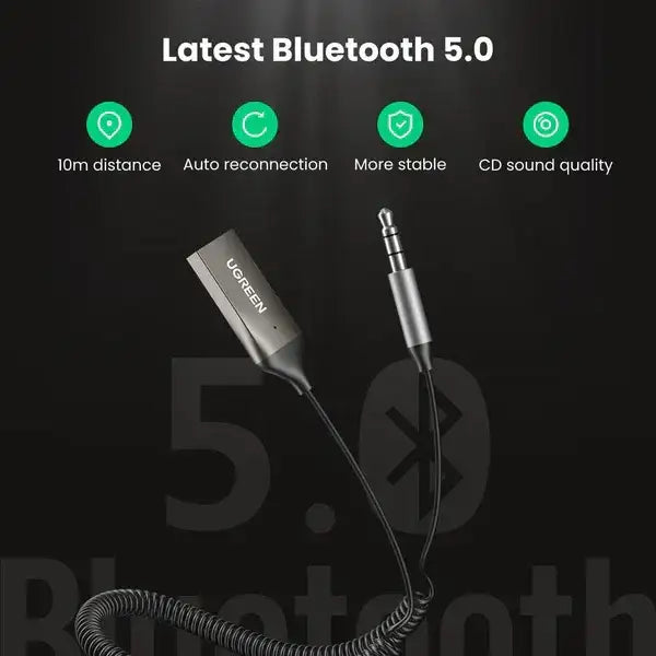 CM309 | UGREEN | Bluetooth Car Receiver Aux with Mic (Space Gray) | 70601 - GulfStore.com