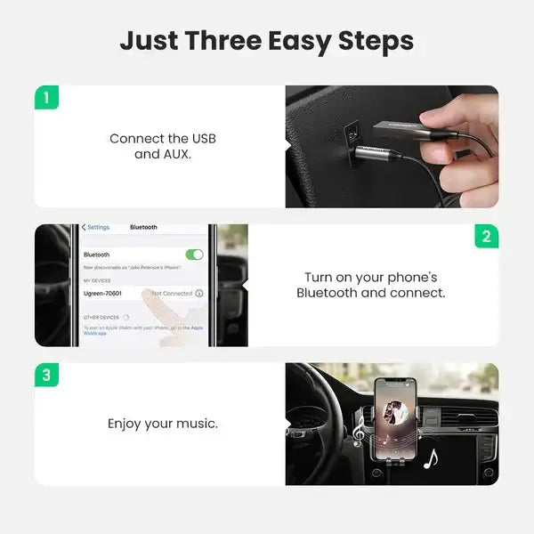 CM309 | UGREEN | Bluetooth Car Receiver Aux with Mic (Space Gray) | 70601 - GulfStore.com