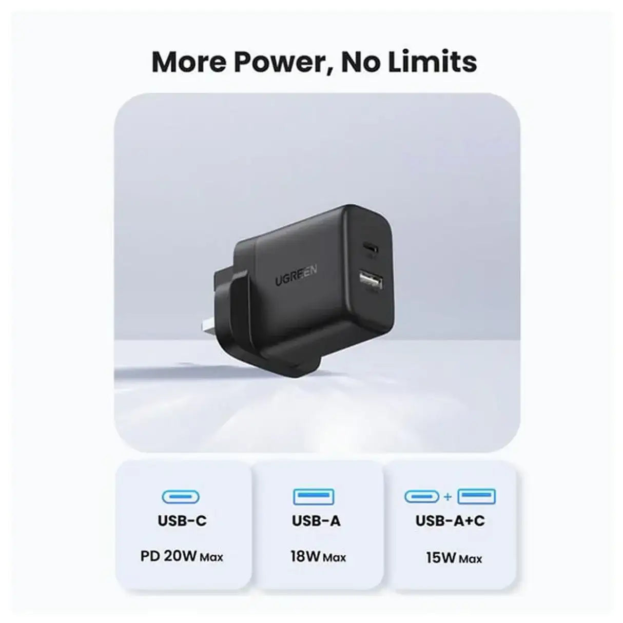 X227 | UGREEN | 20W 2-Port Fast Charger UK Black | 45304 - GulfStore.com