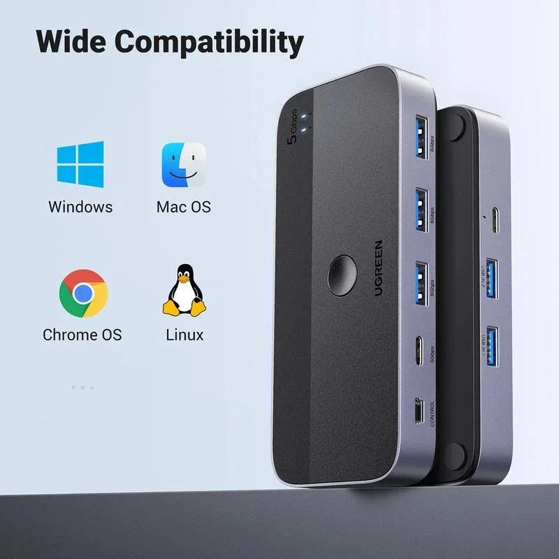 مفتاح يوجرين USB 3.0 2 في 4، مدخلين USB-A، 3 منافذ USB-A + مخرج USB-C - أسود