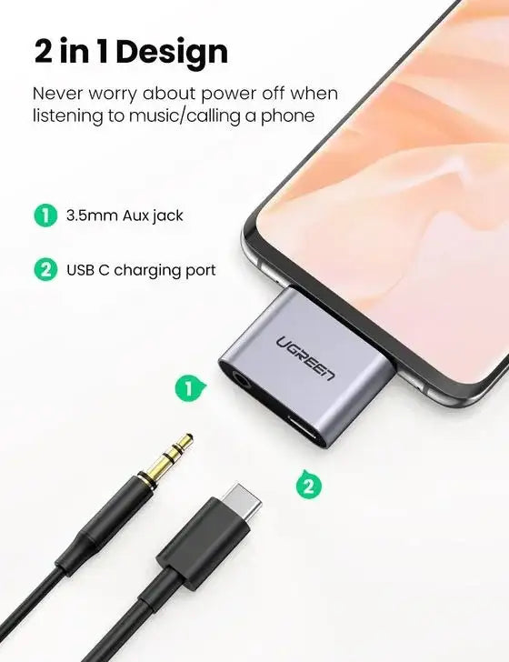 UGREEN Converter USB C to 3.5mm Headphone and Charger Adapter Type C - GulfStore.com