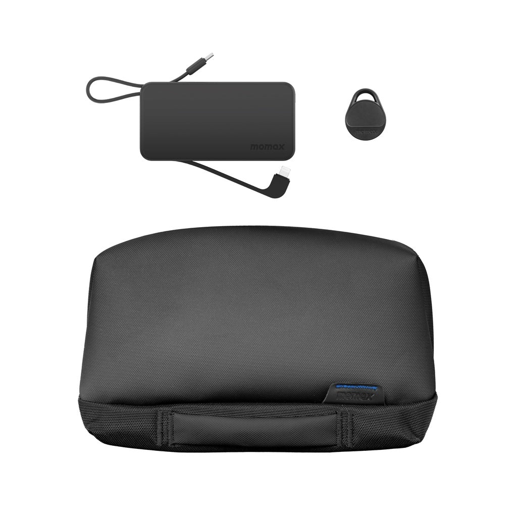 Momax BUNDLE SET Hand Pouch + Power Bank 10000 mAh with dual built-in cable 1 type-C + 1 Lightning + MOMAX Pintag - GulfStore.com