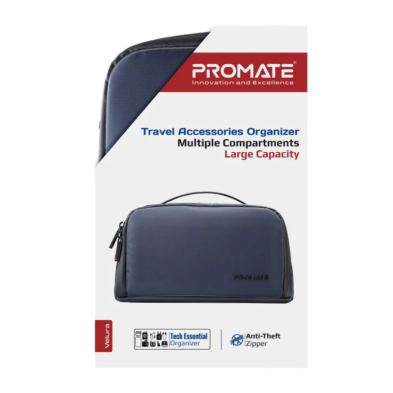PROMATE Travel Aceesories Organizer with Multiple Compartments & Large Capacity - Blue