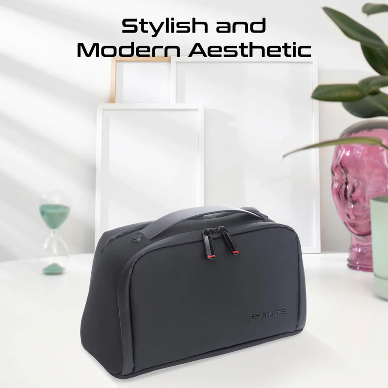 PROMATE Travel Aceesories Organizer with Multiple Compartments & Large Capacity - Black
