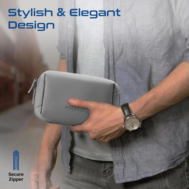 PROMATE Compact Tech Essential Organizer Pouch Bag with Multiple Compartments - Grey