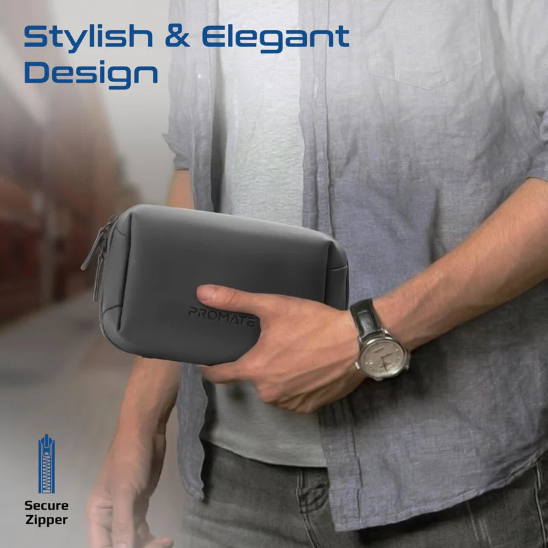 PROMATE Compact Tech Essential Organizer Pouch Bag with Multiple Compartments - Black