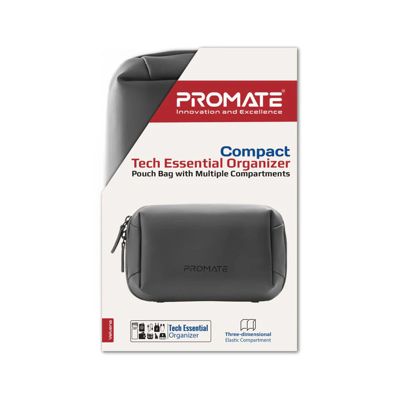 PROMATE Compact Tech Essential Organizer Pouch Bag with Multiple Compartments - Black