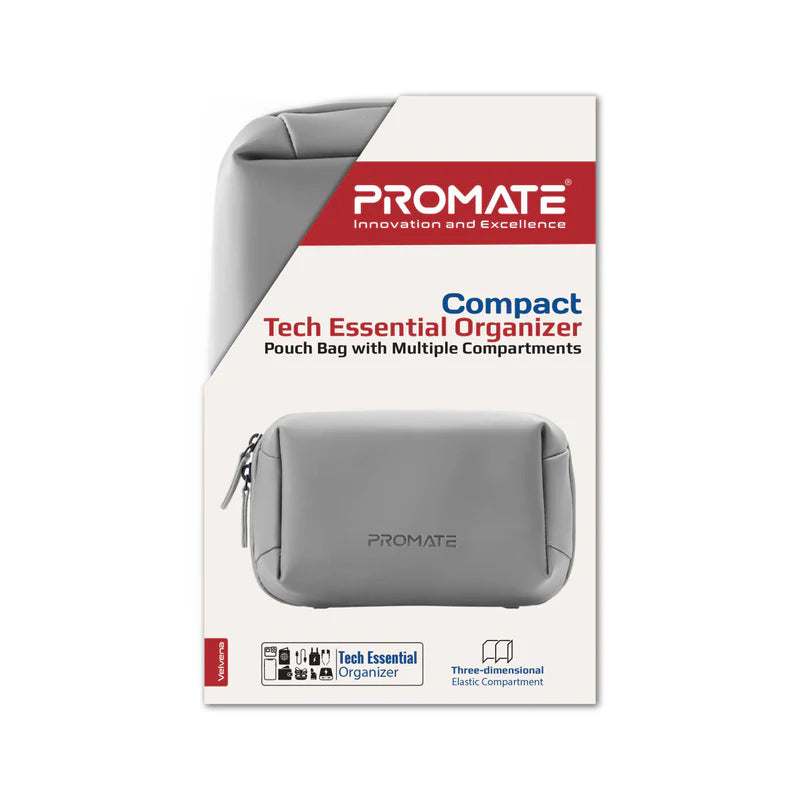 PROMATE Compact Tech Essential Organizer Pouch Bag with Multiple Compartments - Grey