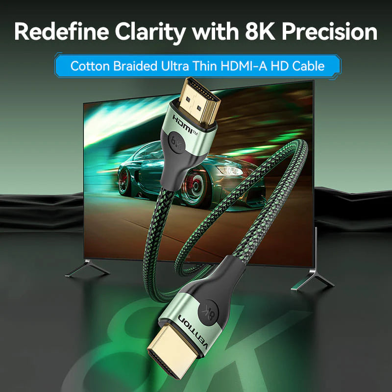 ALOGH | Vention Cotton Braided Ultra Thin HDMI-A Male to Male HD Cable 8K 2M Aluminum Alloy Type