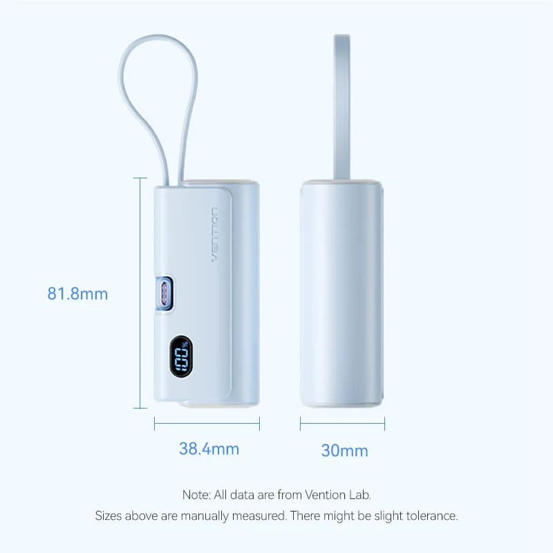 FHQW0 | Vention Power Bank LED Display 4800mAh (USB-C + Lightning + USB-C) 22.5W Foldable USB-C Type | White