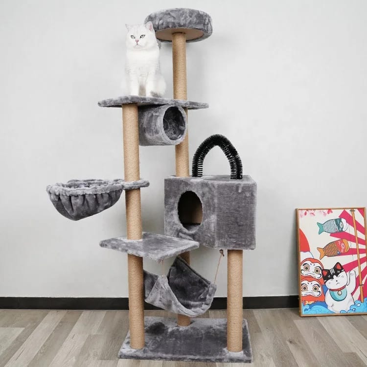 Modern Multi-Level Cat Tree for Indoor Cats – Cozy Cat House, Hammocks, Scratching Posts & Play Platform - Gray