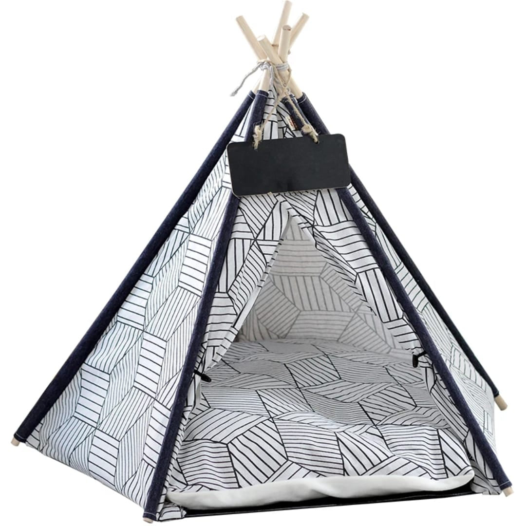 Pet Teepee Tent for Dogs & Cats – White & Black Lines