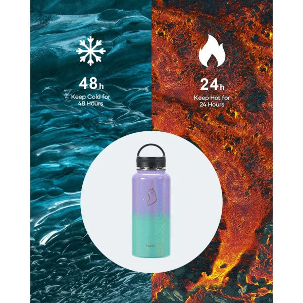 Buzio Trio Series Water Bottle with 3 Lids and Sleeve 1L - Purple Green
