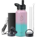 Buzio Trio Series Water Bottle with 3 Lids and Sleeve 1L - Pink Green