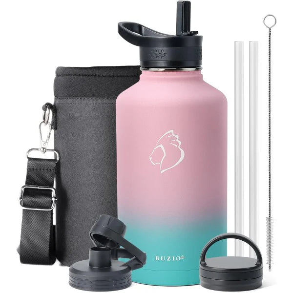 Buzio Trio Series Water Bottle with 3 Lids and Sleev 1.9L - Bubble Gum