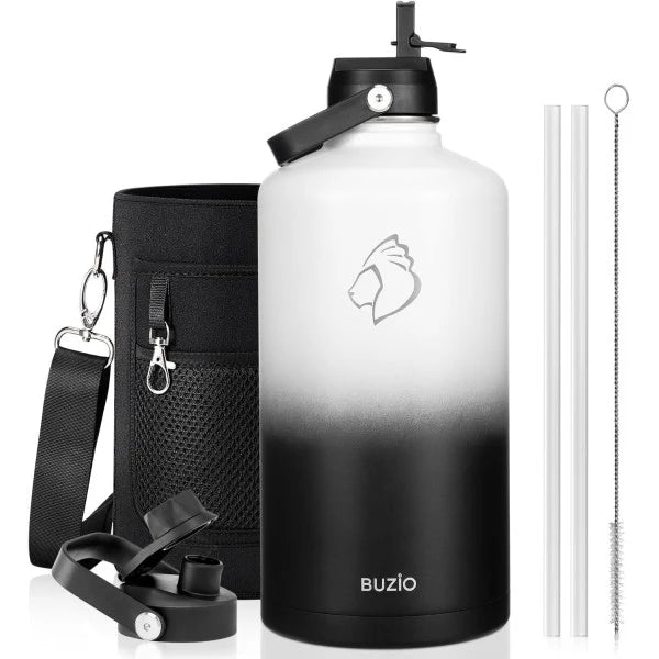 Buzio Duet Series Gallon Bottle with 2 Lids and Sleeve 3.8L - Black White