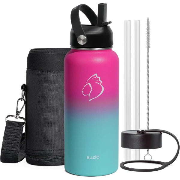 Buzio Duet Series Water Bottle with 2 Lids and Sleeve 1.2L - Sorbet
