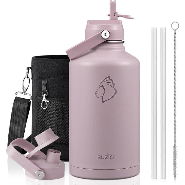 Buzio Duet Series Water Bottle with 2 Lids and Sleeve 1.9L - Purple