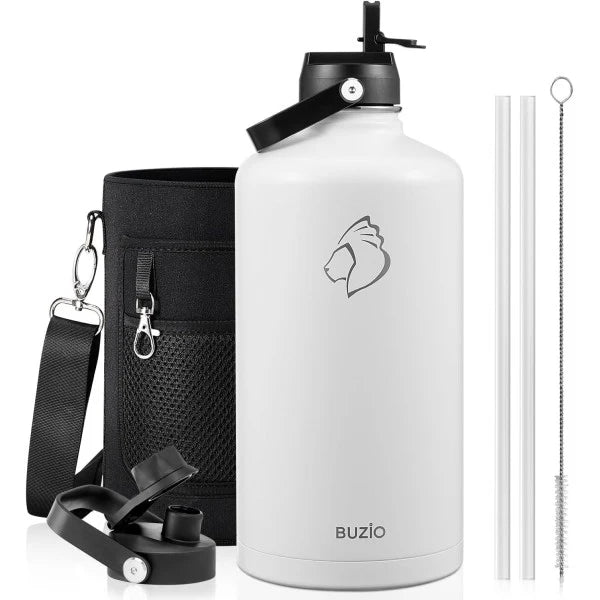 Buzio Duet Series Gallon Bottle with 2 Lids and Sleeve 3.8L - White