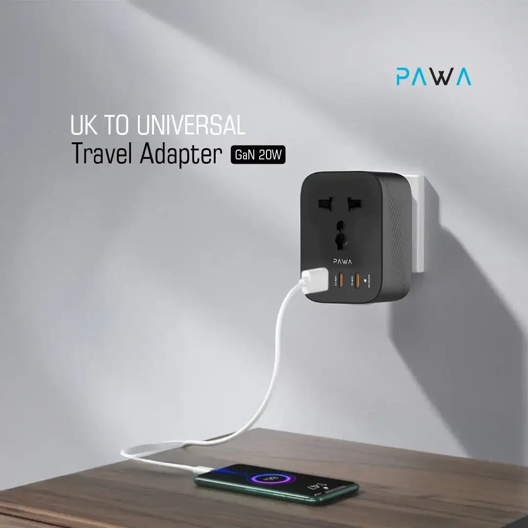 Pawa UK to UNIVERSAL Travel Adapter GAN 20W.(PW-UTAGN204-BK) - GulfStore.com