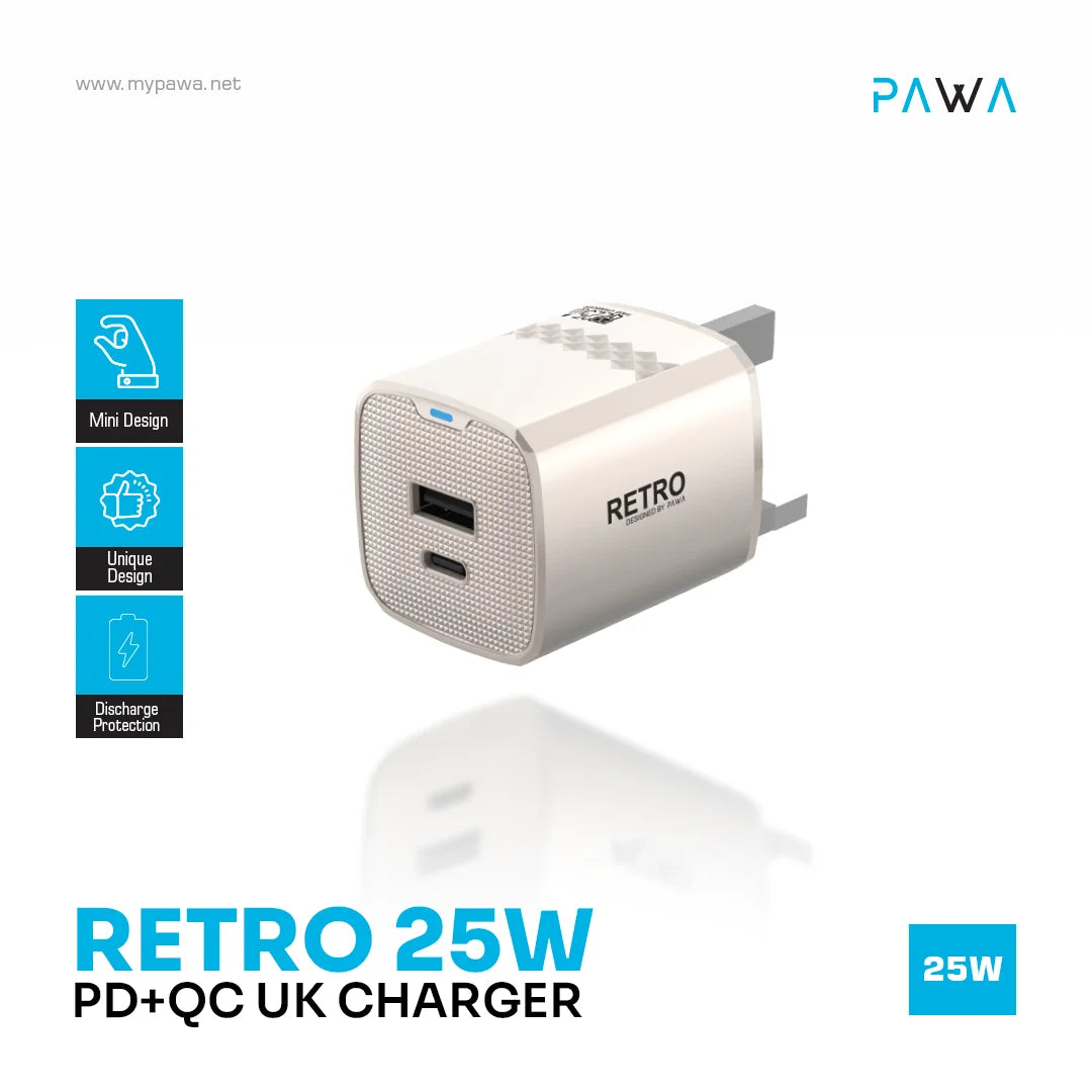 PW-TR225UK-TT | PAWA Retro 25W With PD+QC Port UK Plug | Titanium