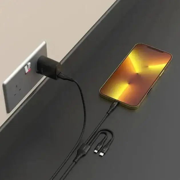Pawa-PW-12BD3IN1-BK,Data Cable Braided 1.2 Meter USB-A To USB-C+Lightning+MicroBlack - GulfStore.com
