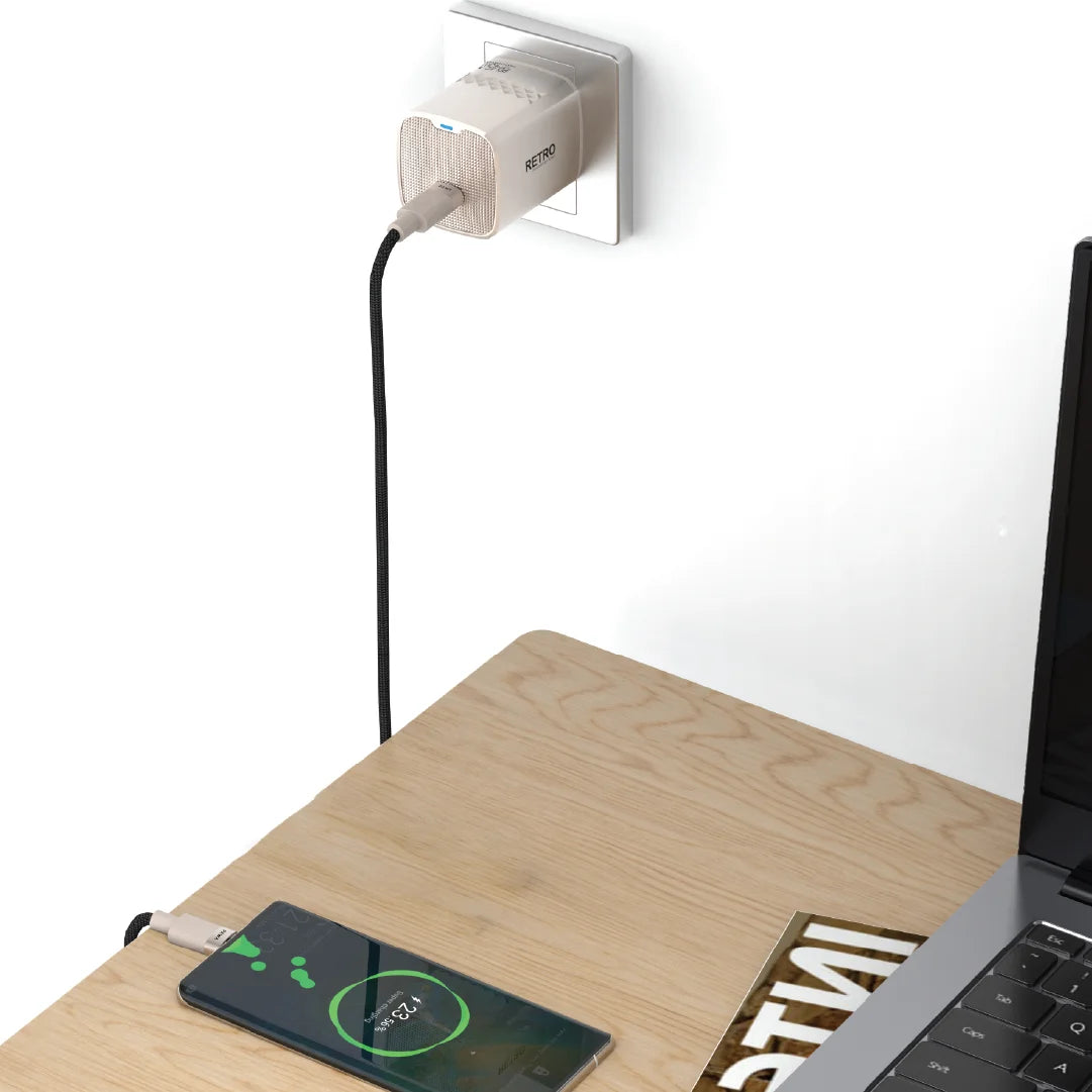 PW-TCRT45UK-TT | قابس باوا ريترو 45 واط بمنفذ Type-C من المملكة المتحدة | تيتانيوم