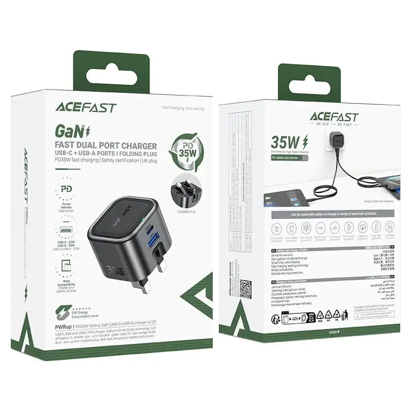 AceFast | 18498 | A120 | PD35W Folding Gan (A+C) Charger Metal Gray| UK | Black - GulfStore.com