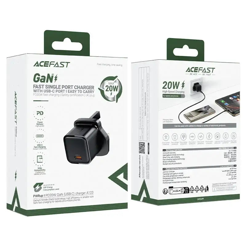 AceFast | 18492 | A123 | PD20W Gan (Usb C) Charger Display Set (P5) | UK | Black - GulfStore.com